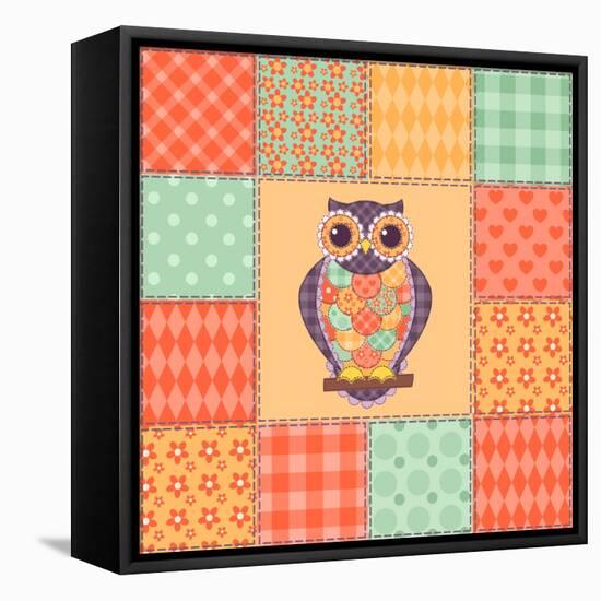 Seamless Patchwork Owl Pattern 4-nad_o-Framed Stretched Canvas