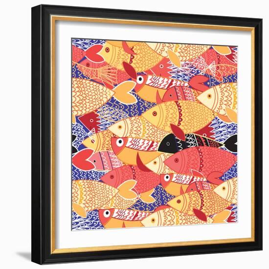 Seamless Pattern of Bright Fish-Tatiana Korchemkina-Framed Art Print