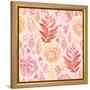 Seamless Pattern of English Rose, Ranunculus, Colorful Branches and Leaves Pink, Red, Yellow and Or-Nikiparonak-Framed Stretched Canvas