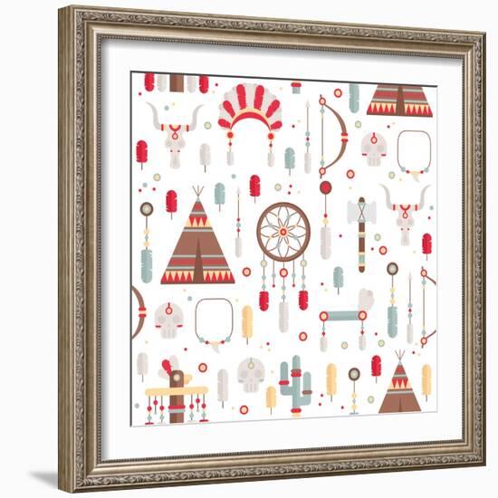 Seamless Pattern of Vector Colorful Ethnic Set with Dream Catcher, Feathers, Arrows and American In-Krolja-Framed Premium Giclee Print