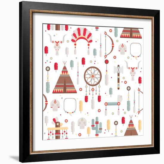 Seamless Pattern of Vector Colorful Ethnic Set with Dream Catcher, Feathers, Arrows and American In-Krolja-Framed Premium Giclee Print