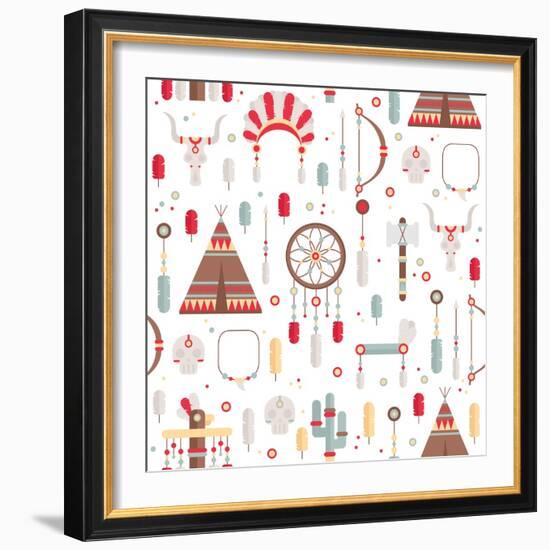 Seamless Pattern of Vector Colorful Ethnic Set with Dream Catcher, Feathers, Arrows and American In-Krolja-Framed Premium Giclee Print