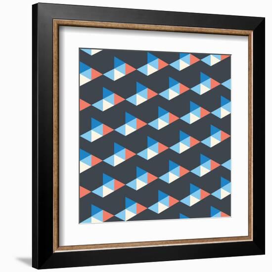 Seamless Pattern of White, Blue, Red Triangles-Little_cuckoo-Framed Art Print