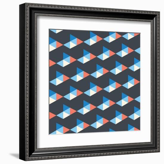 Seamless Pattern of White, Blue, Red Triangles-Little_cuckoo-Framed Art Print