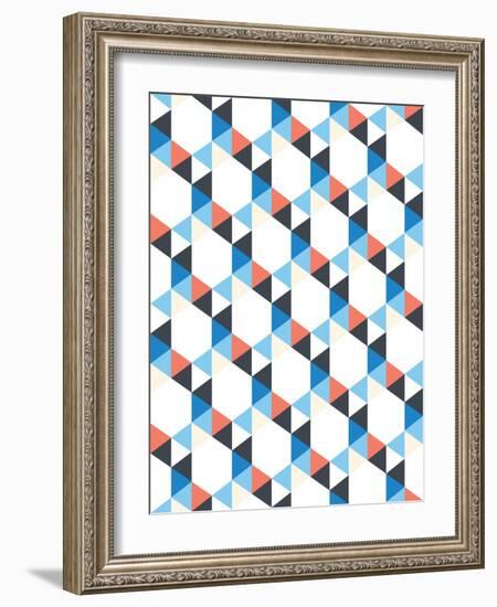 Seamless Pattern of White, Dark Blue, Red Triangles on a White Background-Little_cuckoo-Framed Art Print