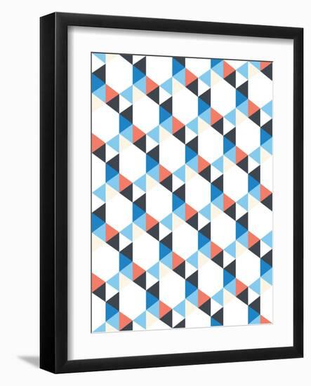 Seamless Pattern of White, Dark Blue, Red Triangles on a White Background-Little_cuckoo-Framed Art Print