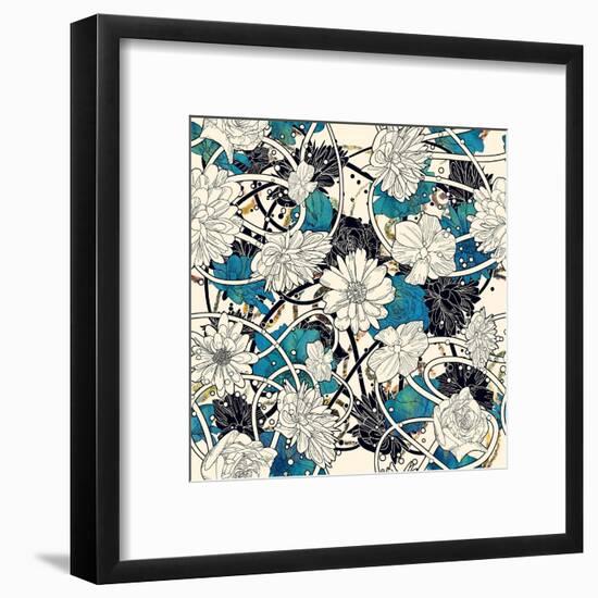 Seamless Pattern with Beautiful Flowers on White Background,Floral Illustration Painting-Tithi Luadthong-Framed Art Print