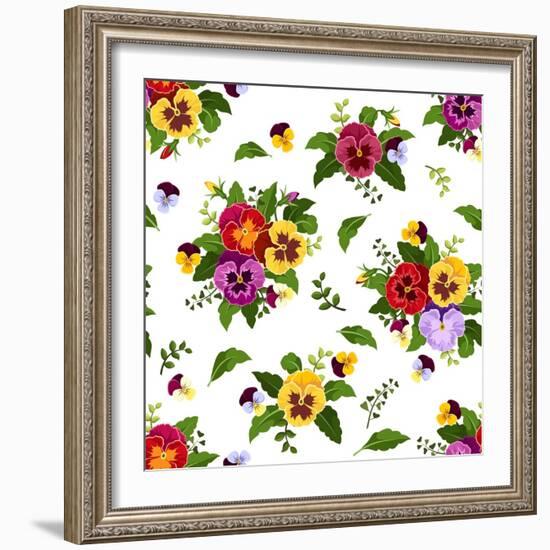 Seamless Pattern with Colorful Pansy Flowers. Vector Illustration.-Naddiya-Framed Art Print