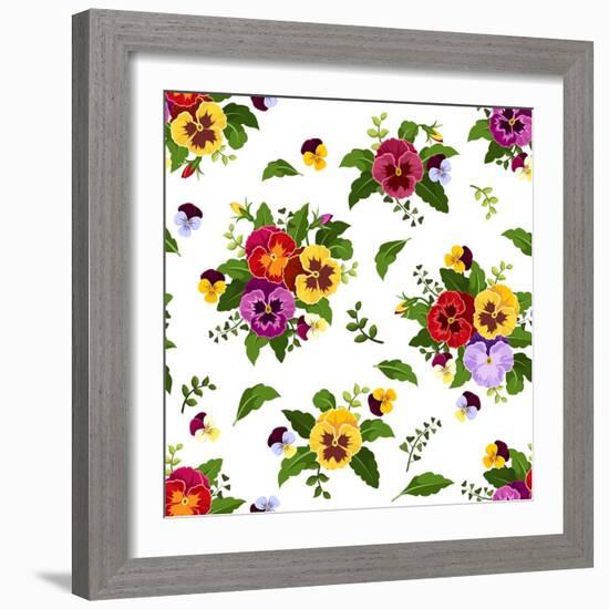 Seamless Pattern with Colorful Pansy Flowers. Vector Illustration.-Naddiya-Framed Art Print