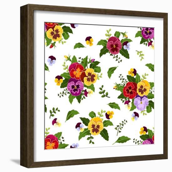 Seamless Pattern with Colorful Pansy Flowers. Vector Illustration.-Naddiya-Framed Art Print