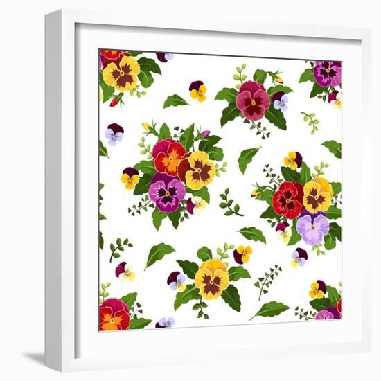 Seamless Pattern with Colorful Pansy Flowers. Vector Illustration.-Naddiya-Framed Art Print