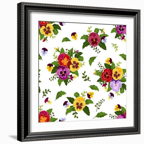 Seamless Pattern with Colorful Pansy Flowers. Vector Illustration.-Naddiya-Framed Art Print