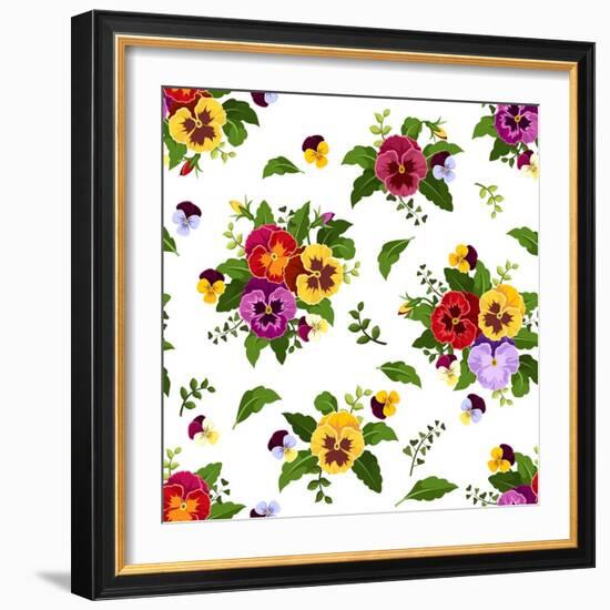 Seamless Pattern with Colorful Pansy Flowers. Vector Illustration.-Naddiya-Framed Art Print
