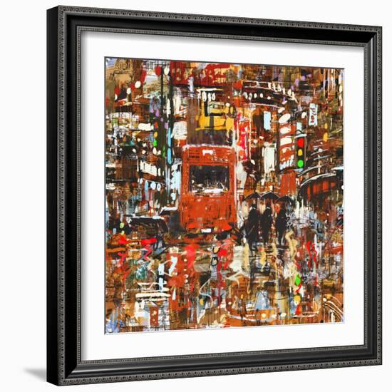 Seamless Pattern with Colorful Urban City,Abstract Painting,Illustration-Tithi Luadthong-Framed Premium Giclee Print