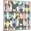 Seamless Pattern With Cute Cats For Children-cherry blossom girl-Mounted Art Print