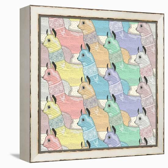 Seamless Pattern with Cute Lamas or Alpacas for Children or Kids-cherry blossom girl-Framed Stretched Canvas