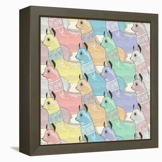 Seamless Pattern with Cute Lamas or Alpacas for Children or Kids-cherry blossom girl-Framed Stretched Canvas