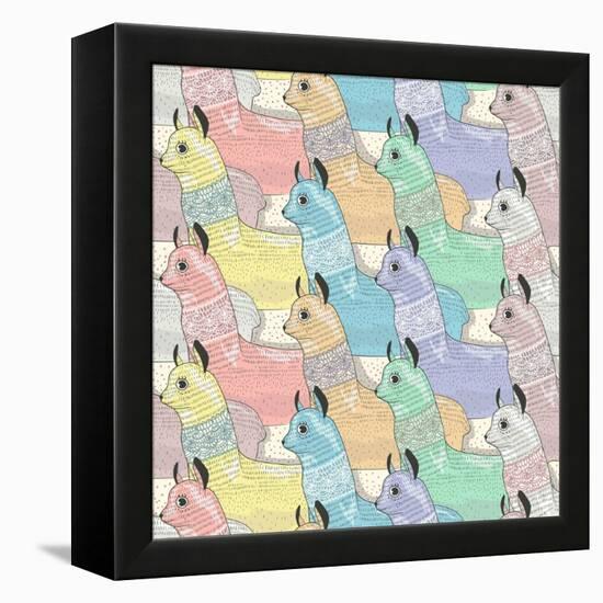 Seamless Pattern with Cute Lamas or Alpacas for Children or Kids-cherry blossom girl-Framed Stretched Canvas