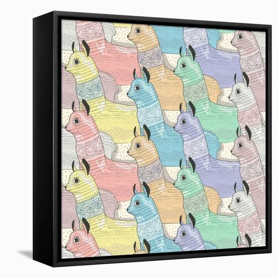 Seamless Pattern with Cute Lamas or Alpacas for Children or Kids-cherry blossom girl-Framed Stretched Canvas