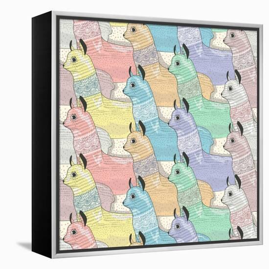 Seamless Pattern with Cute Lamas or Alpacas for Children or Kids-cherry blossom girl-Framed Stretched Canvas