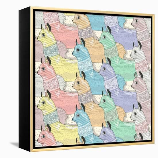 Seamless Pattern with Cute Lamas or Alpacas for Children or Kids-cherry blossom girl-Framed Stretched Canvas