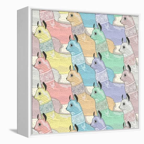 Seamless Pattern with Cute Lamas or Alpacas for Children or Kids-cherry blossom girl-Framed Stretched Canvas