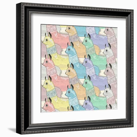 Seamless Pattern with Cute Lamas or Alpacas for Children or Kids-cherry blossom girl-Framed Art Print