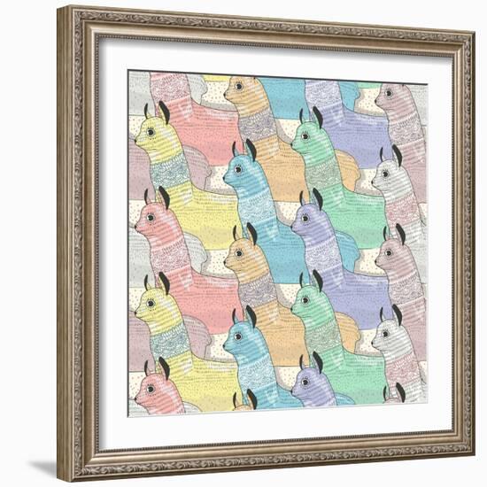 Seamless Pattern with Cute Lamas or Alpacas for Children or Kids-cherry blossom girl-Framed Art Print