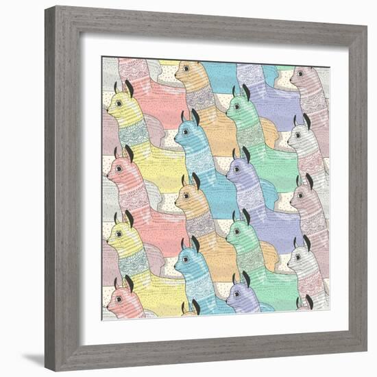 Seamless Pattern with Cute Lamas or Alpacas for Children or Kids-cherry blossom girl-Framed Art Print