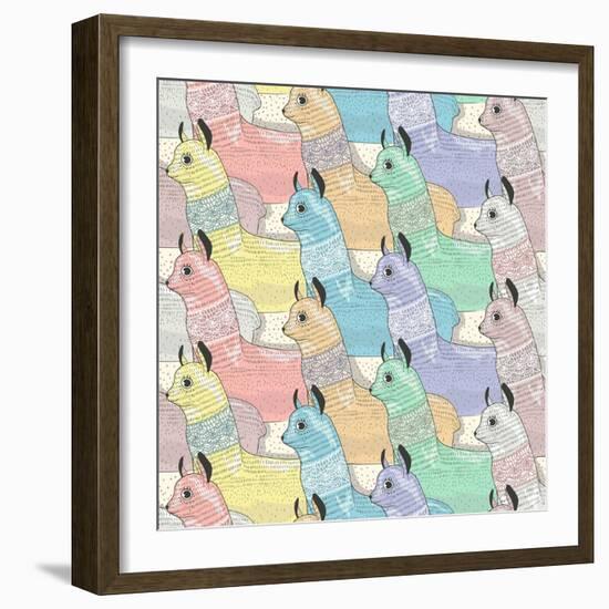 Seamless Pattern with Cute Lamas or Alpacas for Children or Kids-cherry blossom girl-Framed Art Print