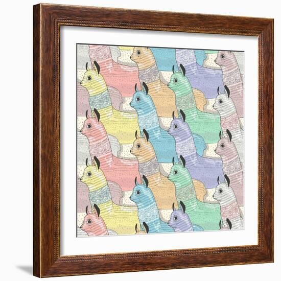 Seamless Pattern with Cute Lamas or Alpacas for Children or Kids-cherry blossom girl-Framed Art Print