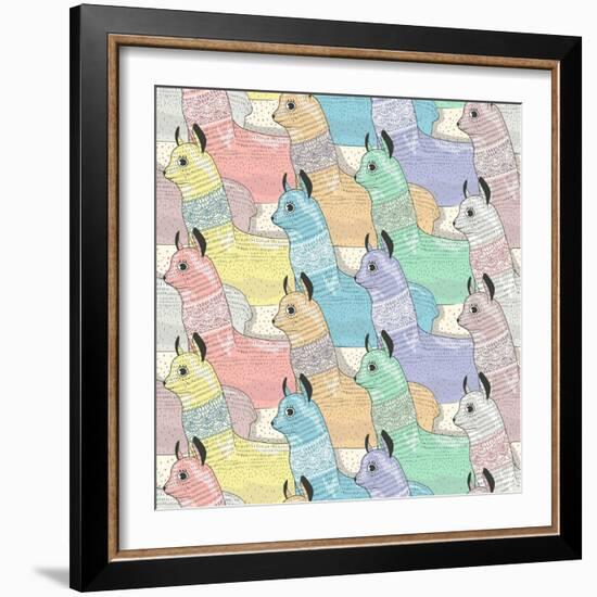 Seamless Pattern with Cute Lamas or Alpacas for Children or Kids-cherry blossom girl-Framed Art Print