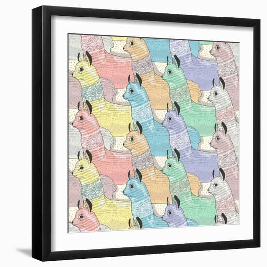 Seamless Pattern with Cute Lamas or Alpacas for Children or Kids-cherry blossom girl-Framed Art Print