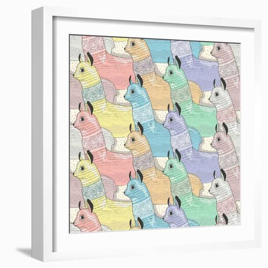 Seamless Pattern with Cute Lamas or Alpacas for Children or Kids-cherry blossom girl-Framed Art Print