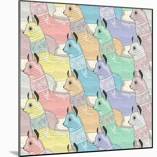 Seamless Pattern with Cute Lamas or Alpacas for Children or Kids-cherry blossom girl-Mounted Art Print