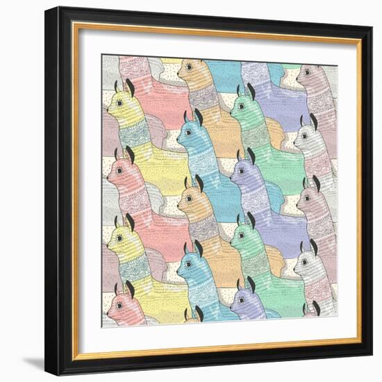 Seamless Pattern with Cute Lamas or Alpacas for Children or Kids-cherry blossom girl-Framed Art Print