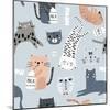 Seamless Pattern with Different Funny Cats. Creative Childish Texture. Great for Fabric, Textile Ve-SolodkayaMari-Mounted Photographic Print