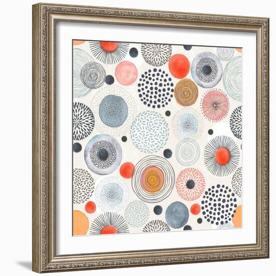 Seamless Pattern with Doodle Circles Randomly Distributed, Vector Abstraction Illustration.-Nikiparonak-Framed Art Print