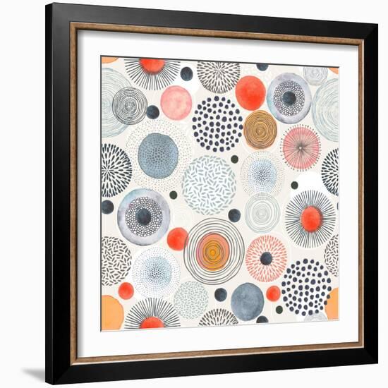 Seamless Pattern with Doodle Circles Randomly Distributed, Vector Abstraction Illustration.-Nikiparonak-Framed Art Print