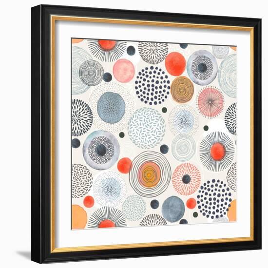 Seamless Pattern with Doodle Circles Randomly Distributed, Vector Abstraction Illustration.-Nikiparonak-Framed Art Print