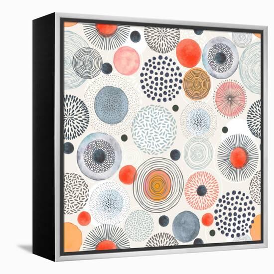 Seamless Pattern with Doodle Circles Randomly Distributed, Vector Abstraction Illustration.-Nikiparonak-Framed Stretched Canvas