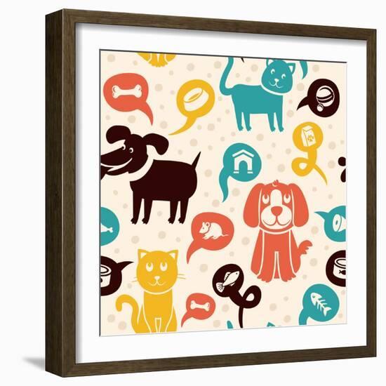 Seamless Pattern with Funny Cats and Dogs-venimo-Framed Art Print