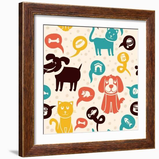 Seamless Pattern with Funny Cats and Dogs-venimo-Framed Art Print