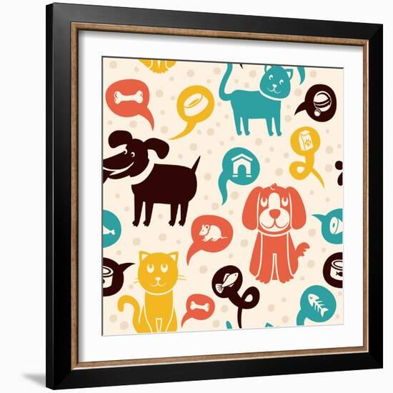 Seamless Pattern with Funny Cats and Dogs-venimo-Framed Art Print