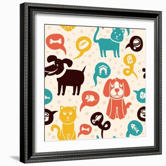 Seamless Pattern with Funny Cats and Dogs-venimo-Framed Art Print