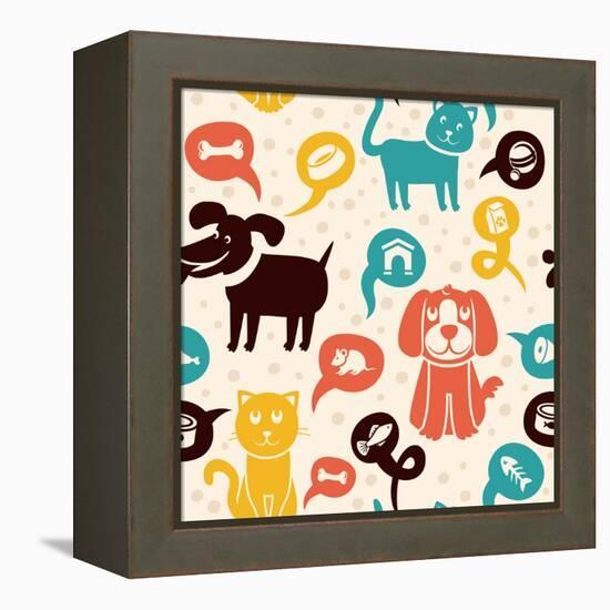 Seamless Pattern with Funny Cats and Dogs-venimo-Framed Stretched Canvas