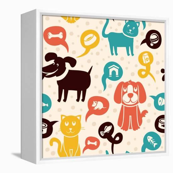 Seamless Pattern with Funny Cats and Dogs-venimo-Framed Stretched Canvas