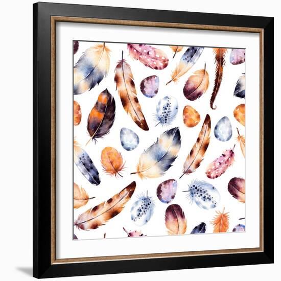 Seamless Pattern with Hand Drawn Feather.-KaterinaS-Framed Art Print