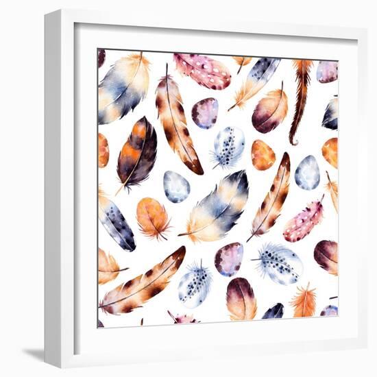 Seamless Pattern with Hand Drawn Feather.-KaterinaS-Framed Art Print