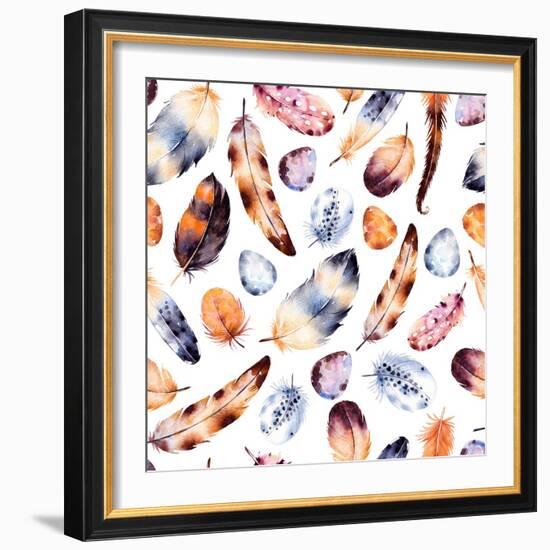 Seamless Pattern with Hand Drawn Feather.-KaterinaS-Framed Art Print